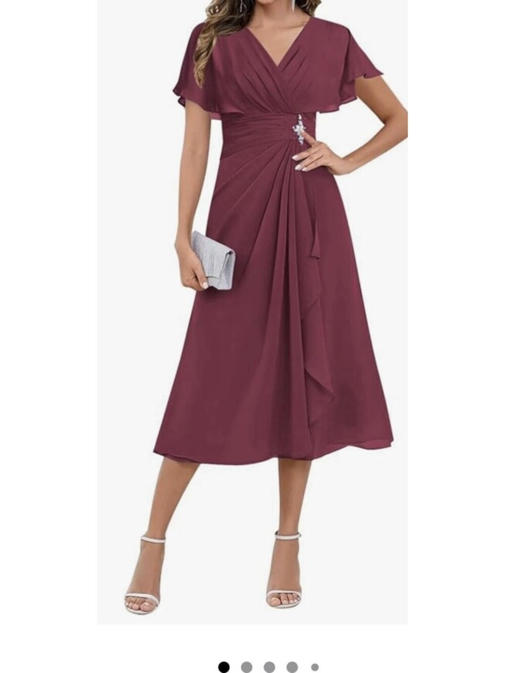 Dress Desert Rose Chiffon V-Neck Cap Sleeve Pleated Beaded Lined Dress Size 12
